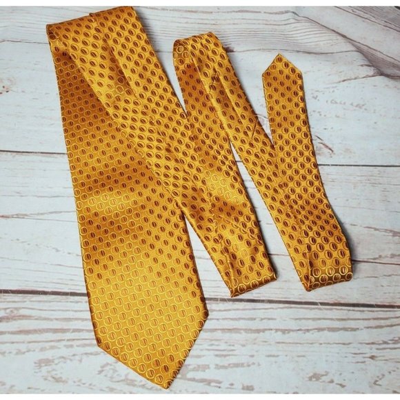 Uptown U Gold Men Gold Bubble Design Hand Made Fiber Brown Stripe Inset Necktie - Picture 7 of 12